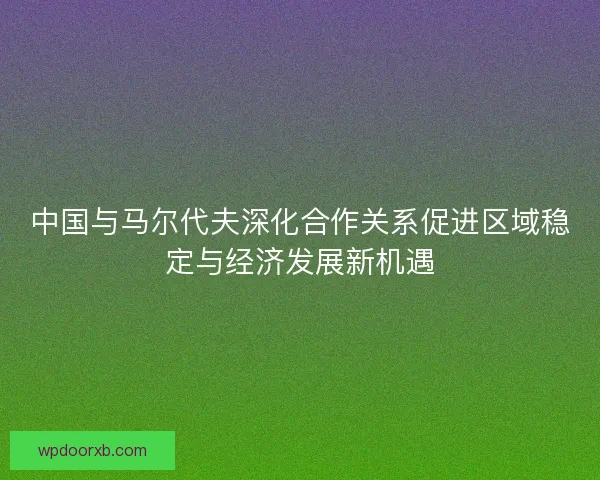 中国与马尔代夫深化合作关系促进区域稳定与经济发展新机遇